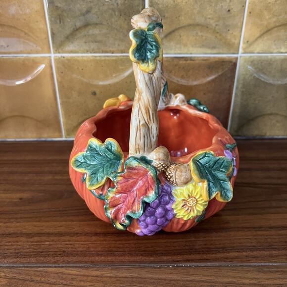 Autumn Accents Pumpkin Candy Bowl Centerpiece Planter Halloween Thanksgiving2003 - Picture 3 of 9